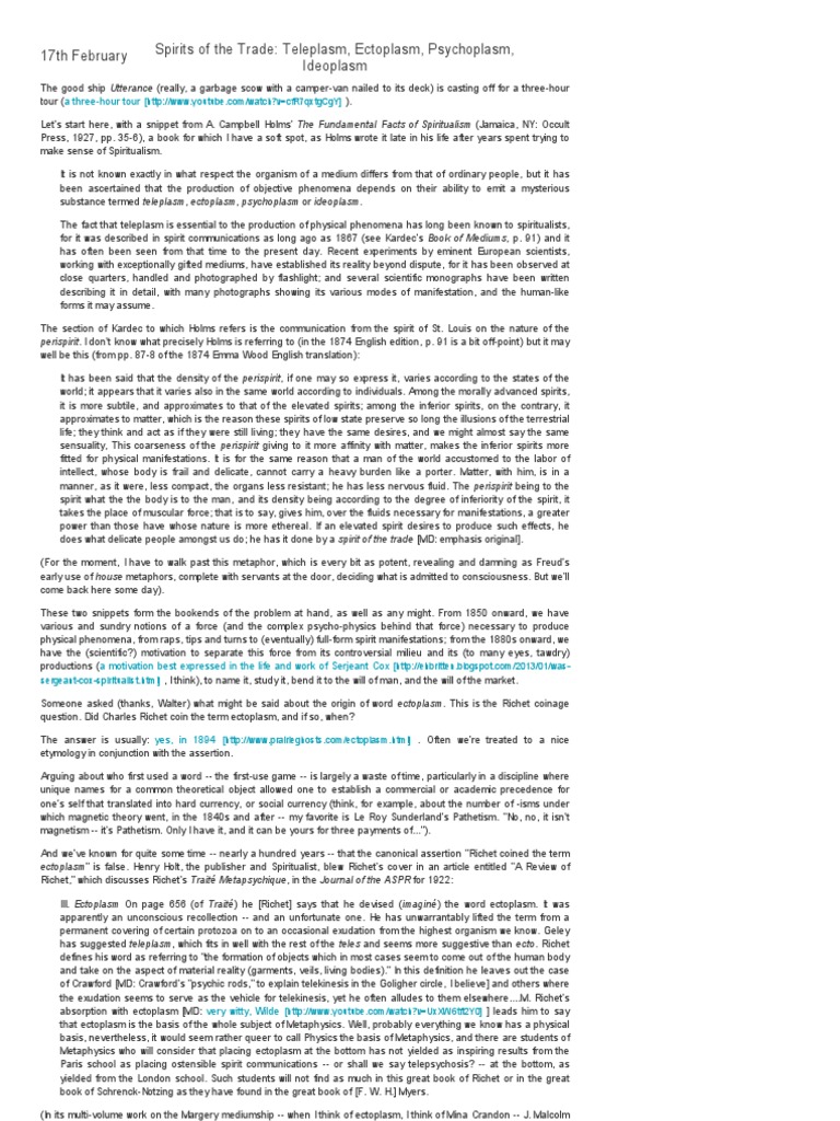 Understanding Teleplasm and Ectoplasm | PDF | Mediumship | Spiritualism