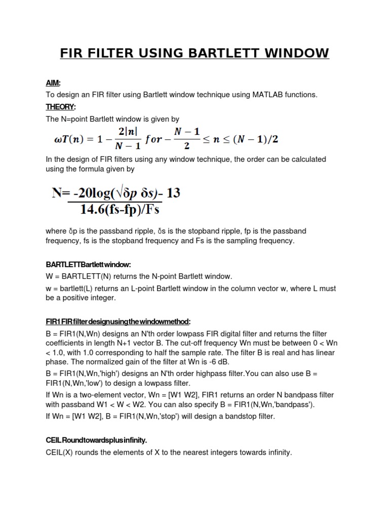 Bartlett Window Using Matlab | PDF | Filter (Signal Processing) | Low ...