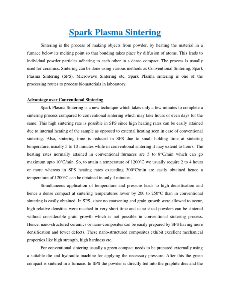 Spark Plasma Sintering: Advantage Over Conventional Sintering | PDF