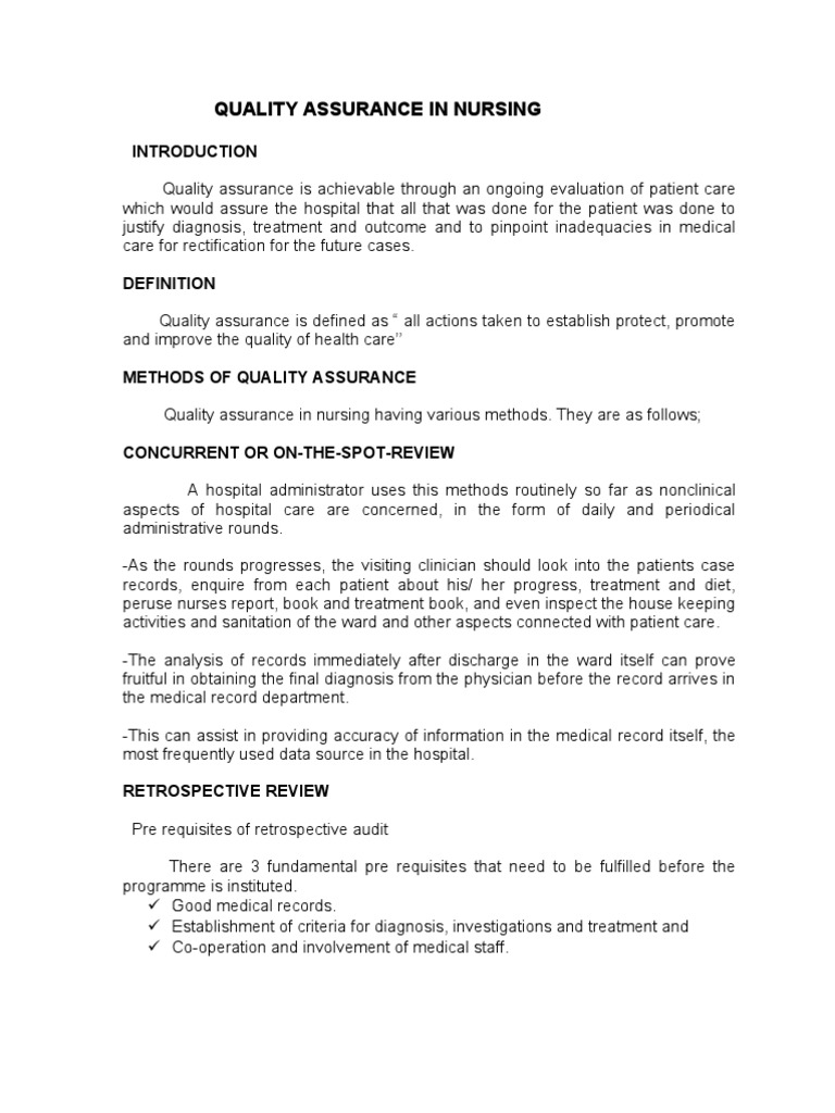 Quality Assurance in Nursing | Nursing | Patient