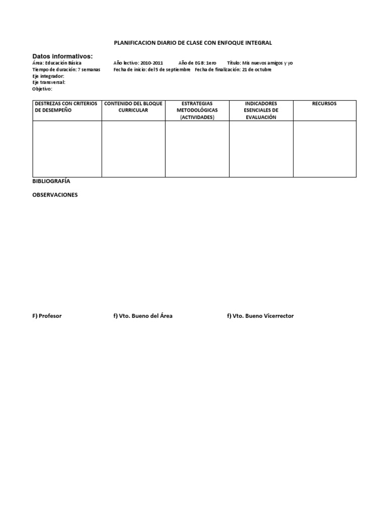 PLAN Diario de Clase Con Enfoque Integral | PDF