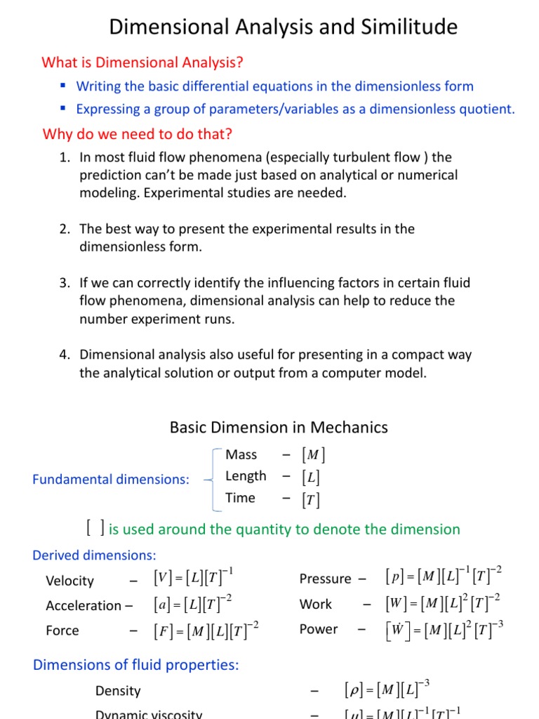 Dimensional Analysis PDF Fluid Dynamics Force