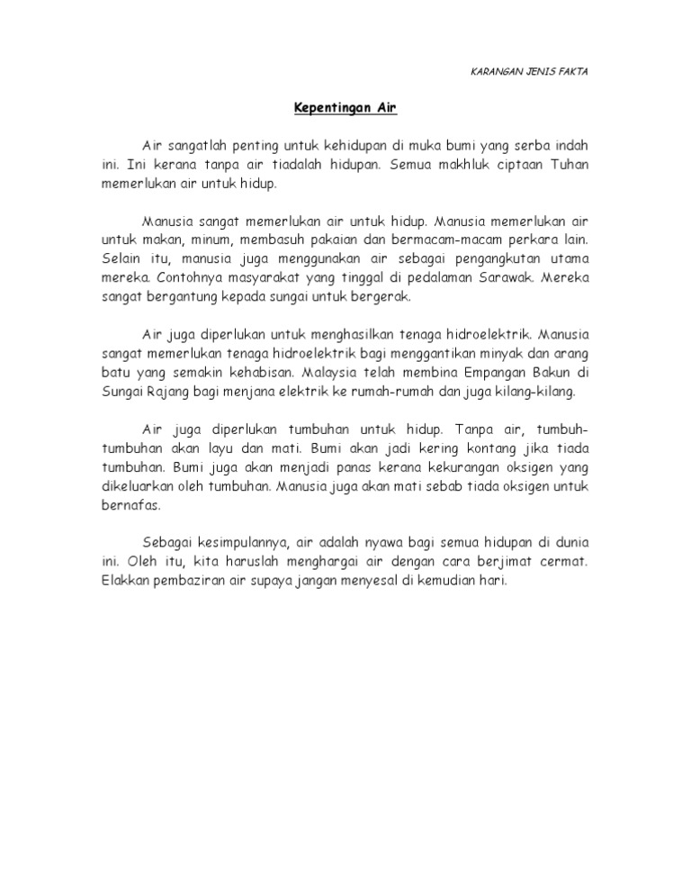 Karangan Jenis Fakta  Kepentingan Air