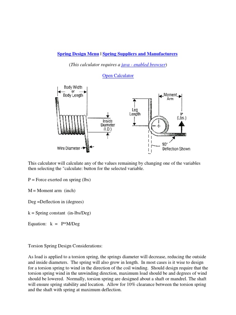 Torsion Spring Calculator and Formula