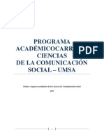 Nuevo plan de estudios de la Carrera de Ciencias de la Comunicación Social de la UMSA