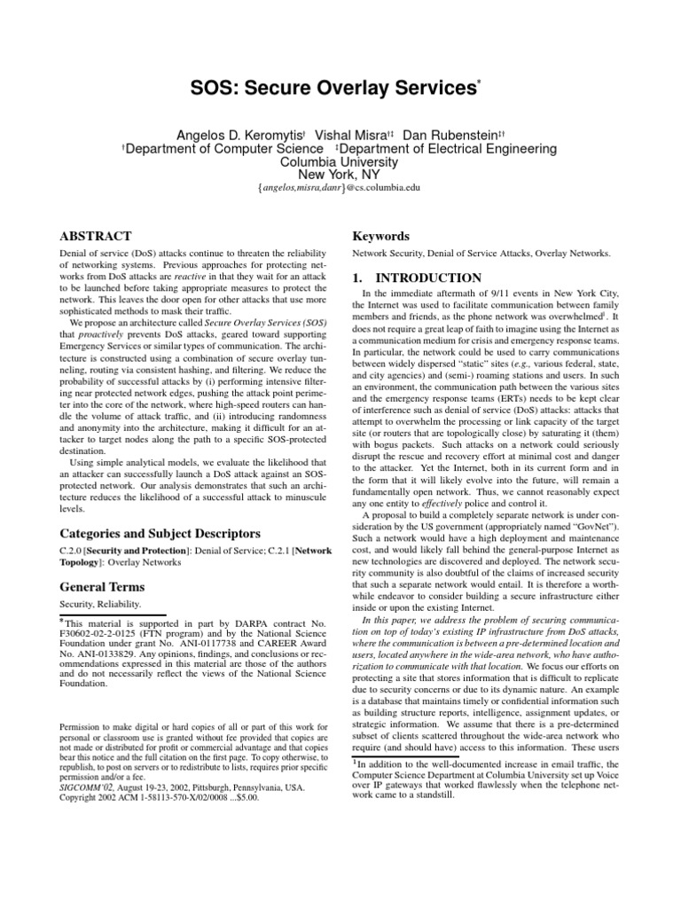 SOS: Secure Overlay Services | PDF