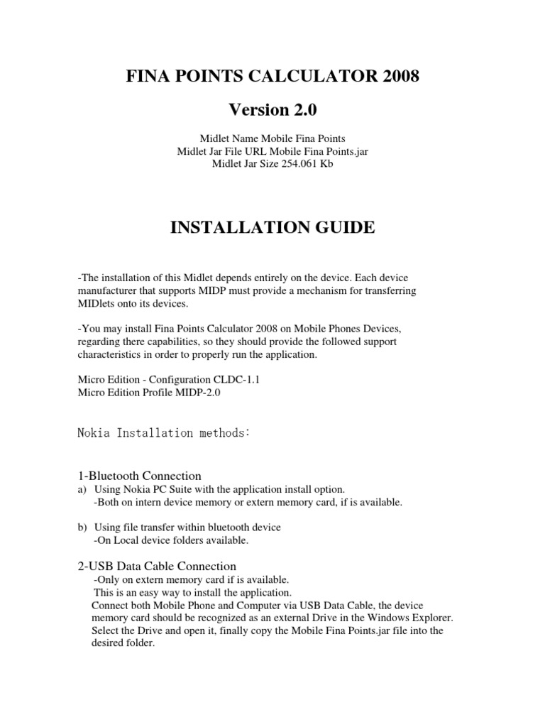 Fina Points Calculator 2008 v2.0 PDF Keyboard Shortcut Computer File