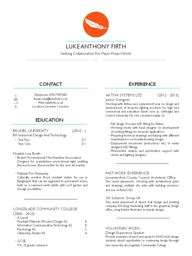 Luke Anthony Firth: Experience Contact | PDF | Design | Leadership