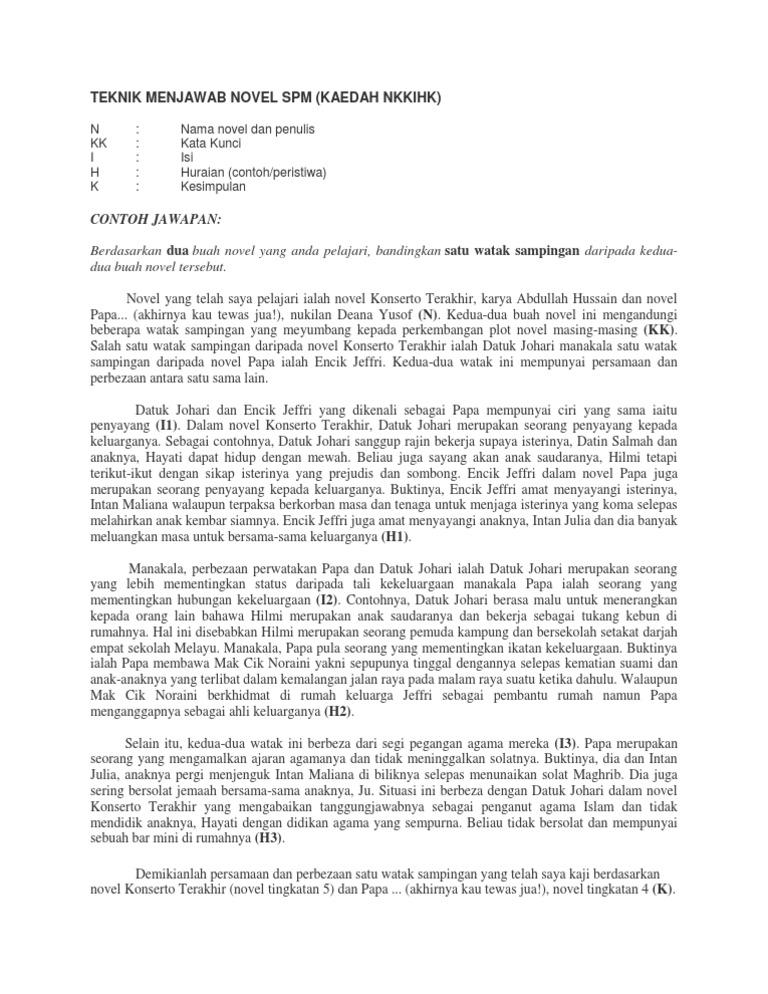 Teknik Menjawab Novel Spm