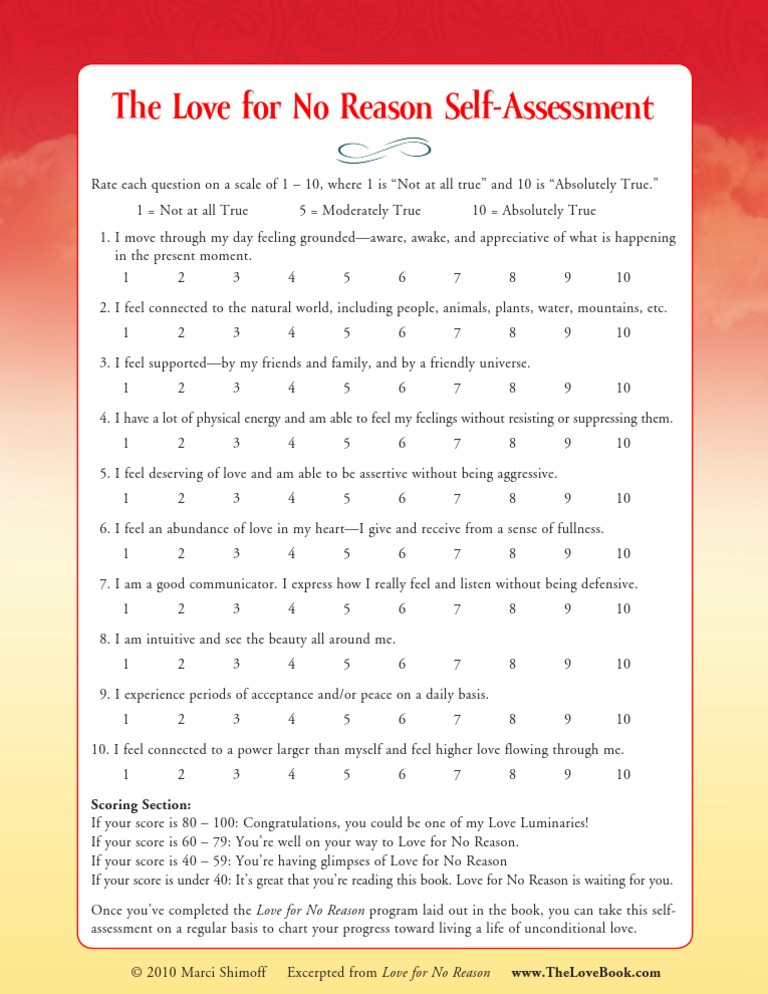Love For No Reason Self Assessment PDF