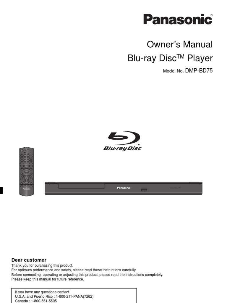 Panasonic DMPBD75 Owners Manual BluRay Player PDF Hdmi Blu Ray