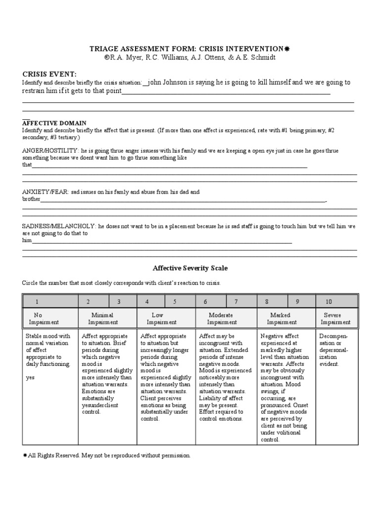 Triage Asessment Form Affect Psychology Coping Psychology 