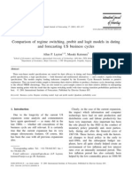 Comparison of Regime Switching, Probit and Logit Models in Dating and Forecasting US Business Cycle