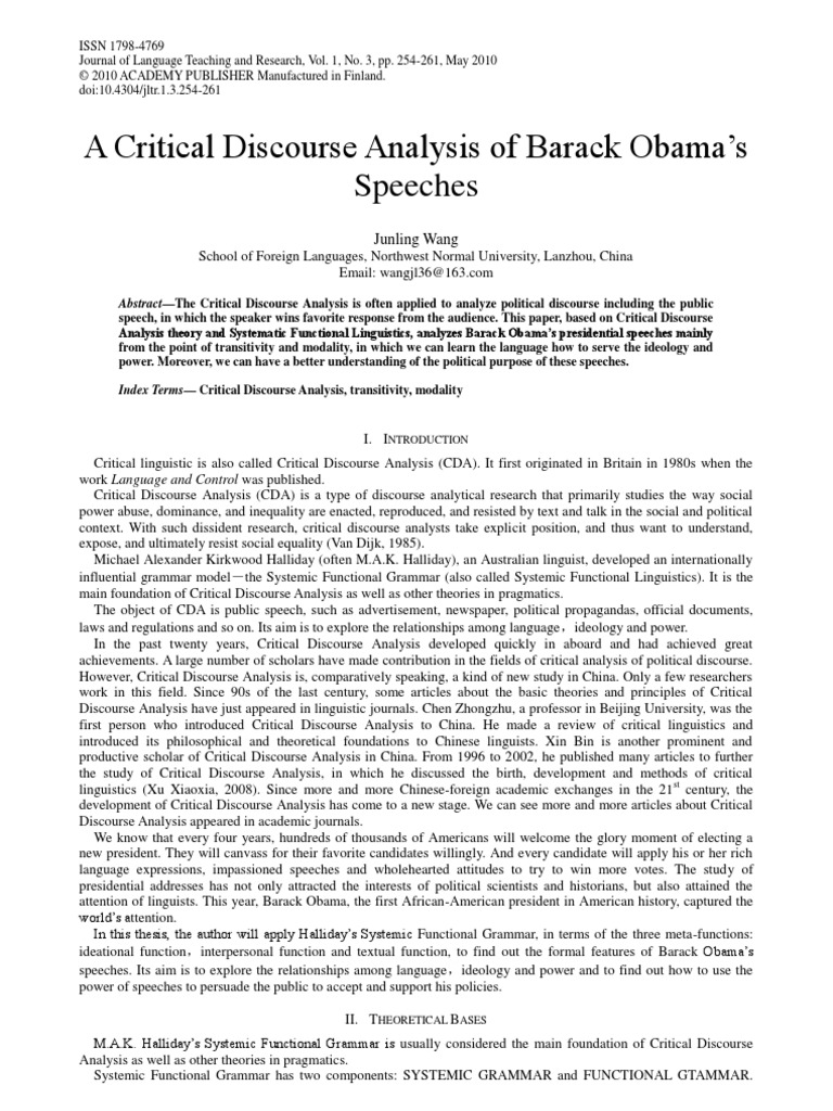 Barack Obama's Speeches Analysis PDF Linguistics Semiotics