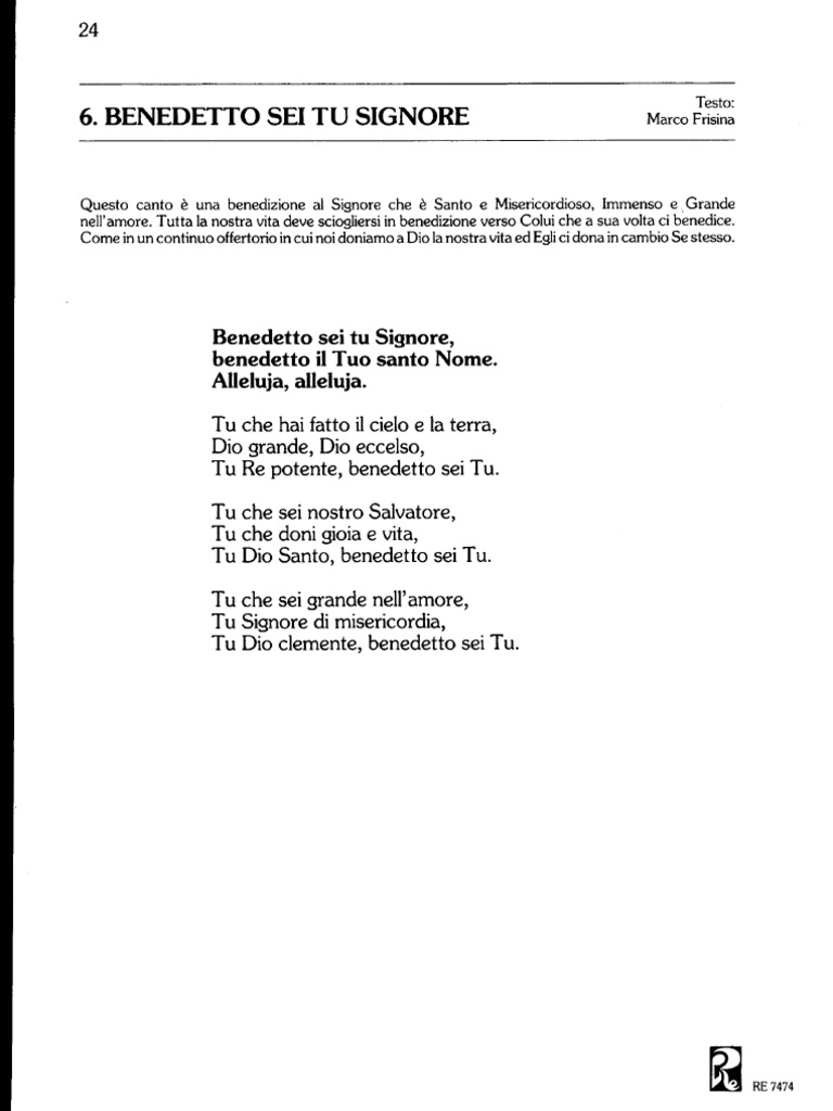 Sei Tu Signore Il Pane Testo Pdf
