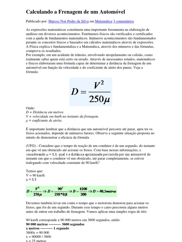 Cálculo de Frenagem | PDF | Freio | Tempo