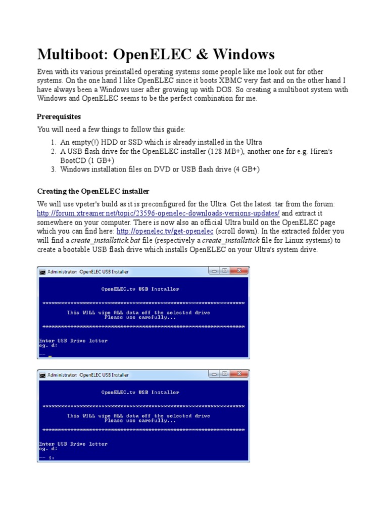 Multiboot OpenELEC Windows PDF Booting Solid State Drive