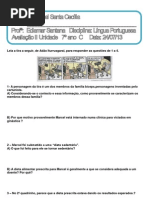 PROVA LINGUA PORTUGUESA 7º ANO II UNIDADE