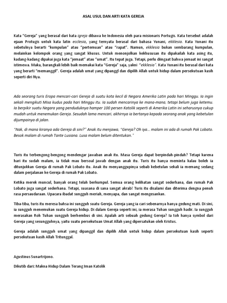 Asal Usul Dan Arti Kata Gereja Pdf
