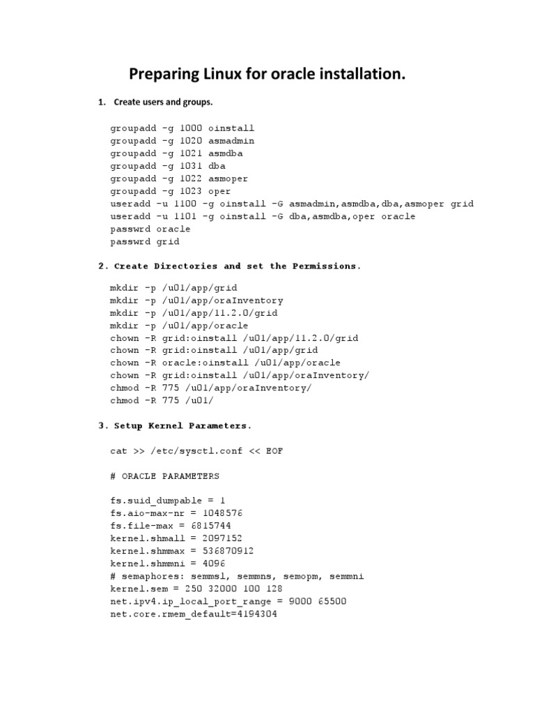 Linux Setup for Oracle Installation | PDF