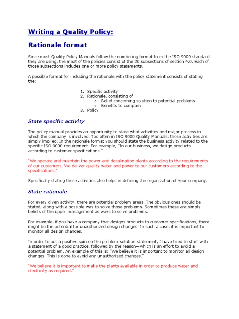 How To Write A Quality Policy  PDF  Iso 19  Quality Management