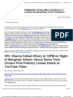 WH: Obama Called Hillary at 10Pm On Night of Benghazi Attack - About Same Time Clinton First Publicly Linked Attack To Youtube Video