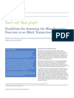 Don't Sell That Plant!: Guidelines For Assessing The Manufacturing Function in An M&A Transaction