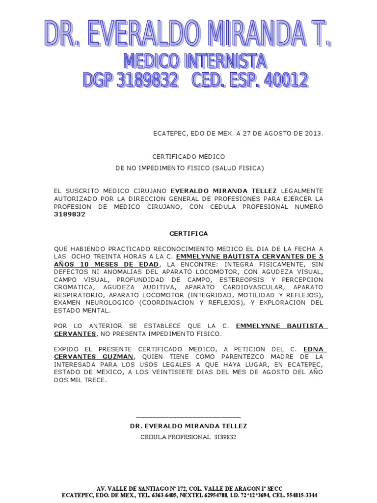 Formato Certificado Medico