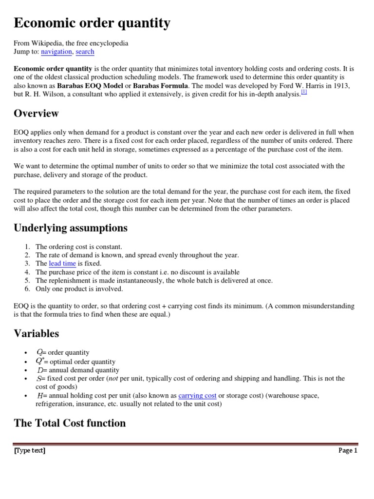 Economic Order Quantity | PDF | Industries | Teaching Mathematics