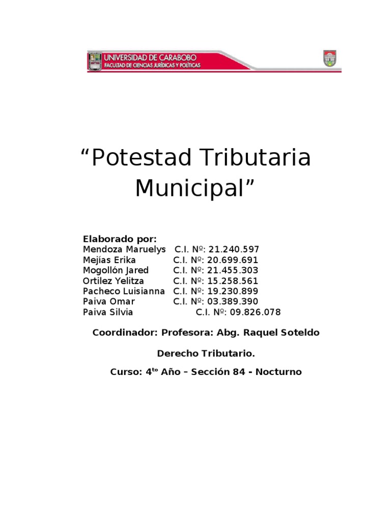 Potestad Tributaria Municipal en Venezuela | PDF | Impuestos ...