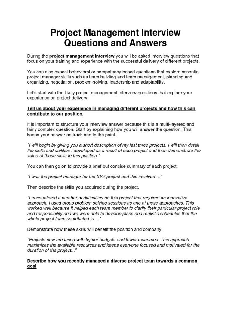Project Management Interview | PDF