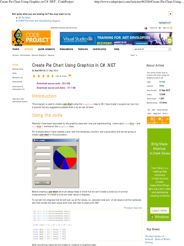 Create Pie Chart Using Graphics in C# .NET - CodeProject | PDF | C ...