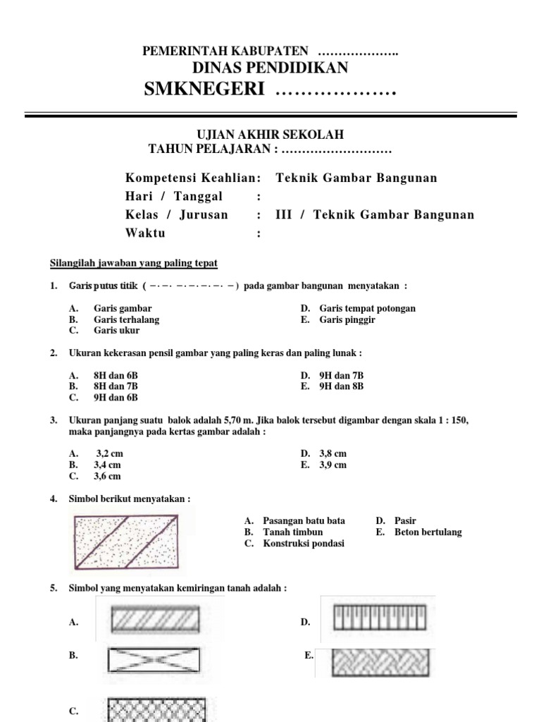 Soal Ujian Sekolah Smk Teknik Gambar Bangunan
