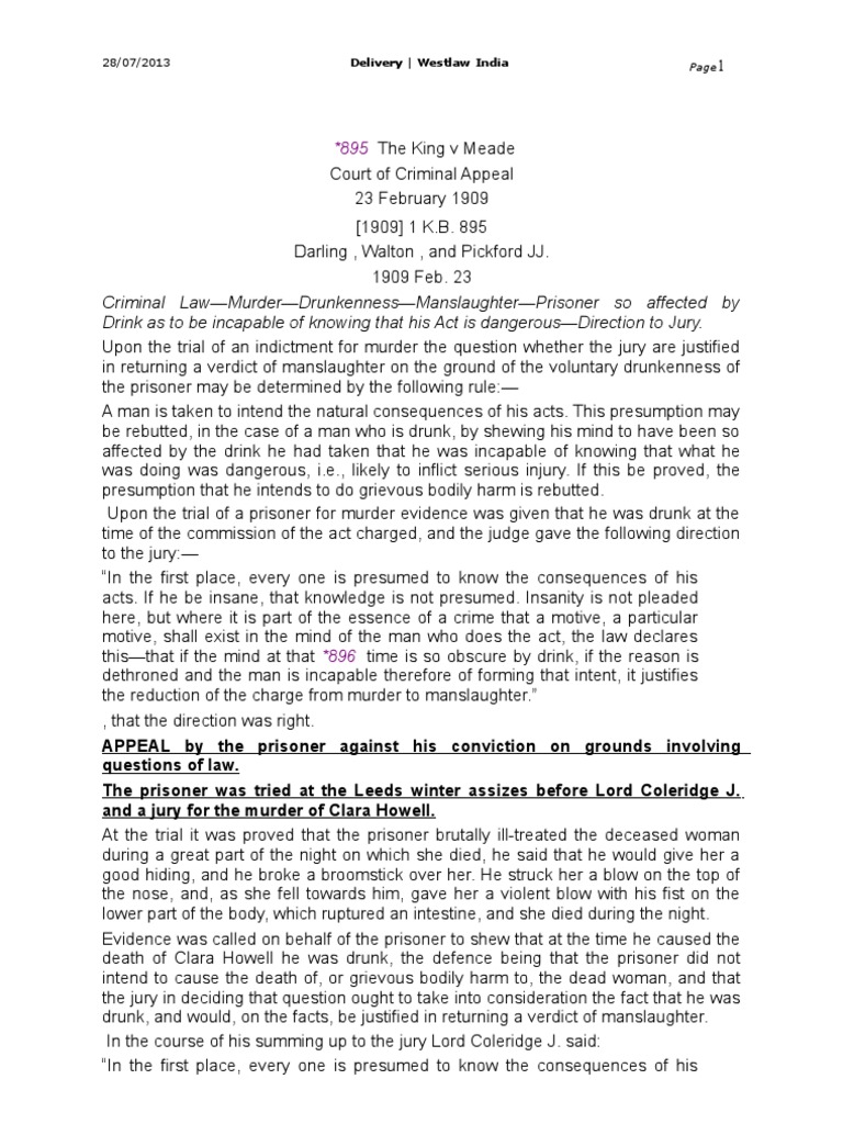 The King v. Meade (1909) 1 K.B. 895 PDF Manslaughter Murder