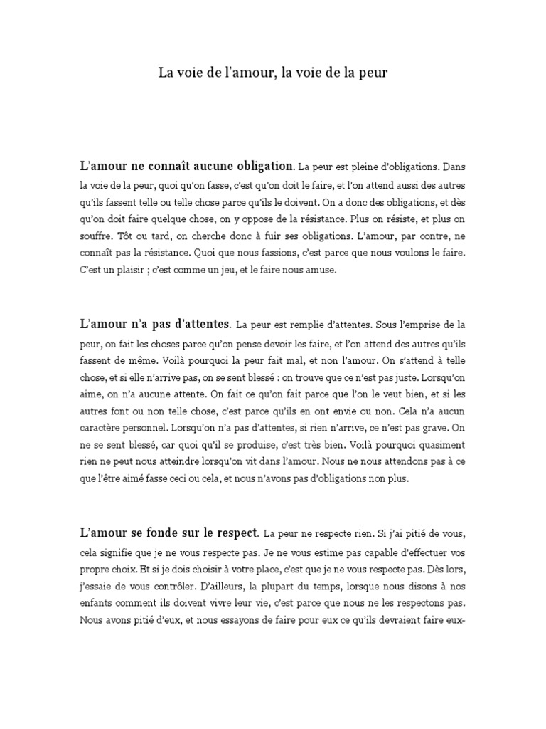 La Voie De L Amour La Voie De La Peur Pdf La Compassion Peur