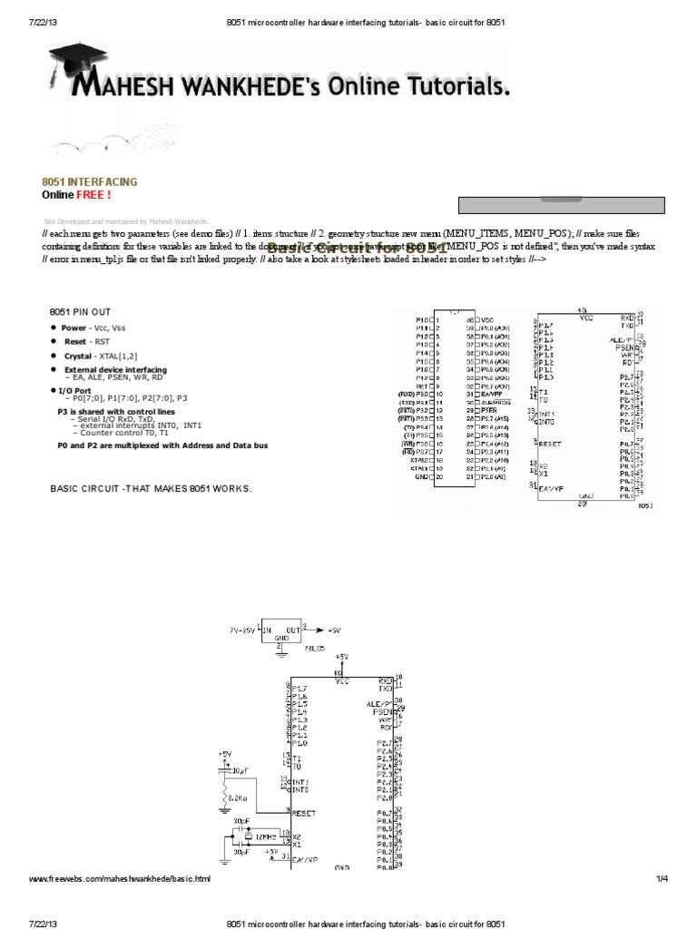 8051 Microcontroller Hardware Interfacing Tutorials - Basic Circuit For ...