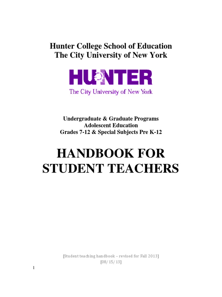 Hunter College Student Teachers Handbook Fall2013 Teachers