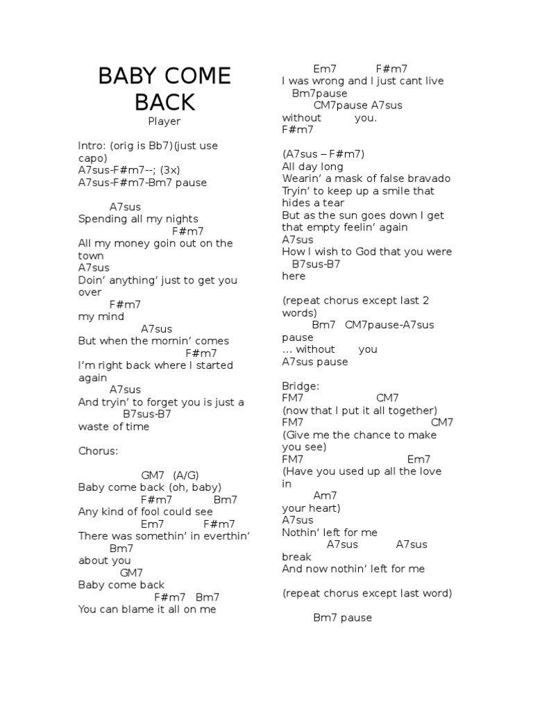 Baby Come Back PDF