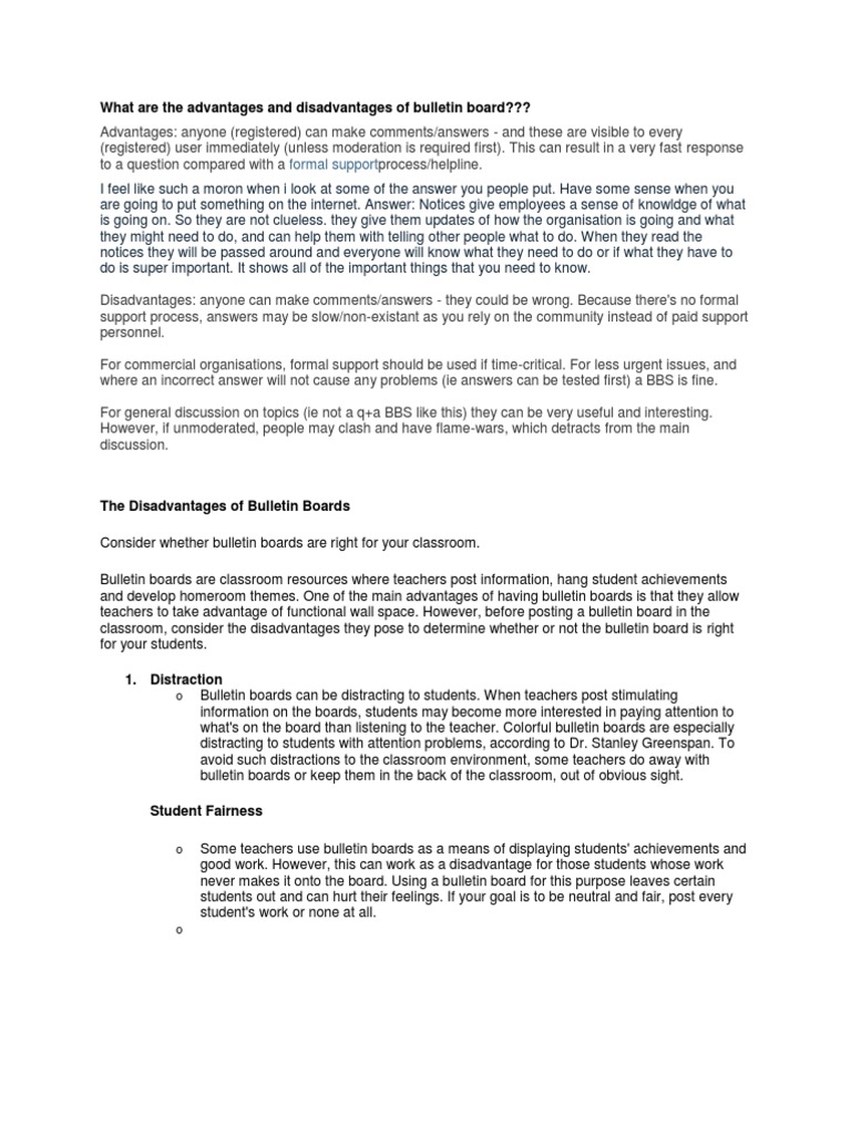What Are the Advantages and Disadvantages of Bulletin Board Classroom