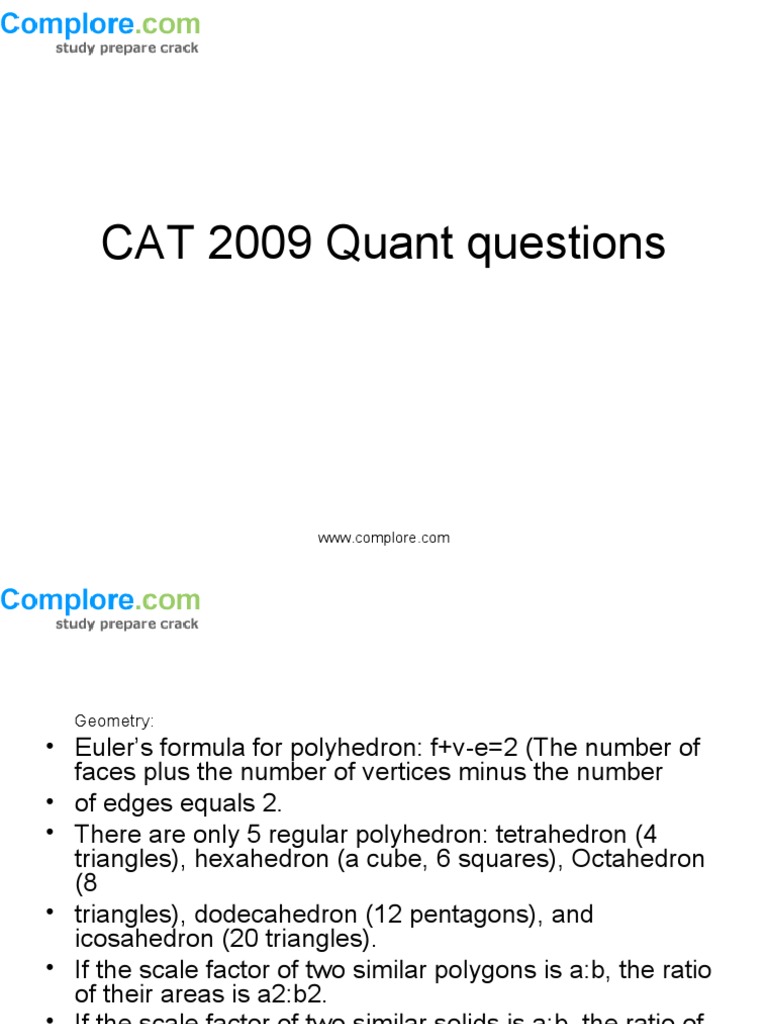 CAT 2009 Quant Questions | PDF | Triangle | Geometric Shapes
