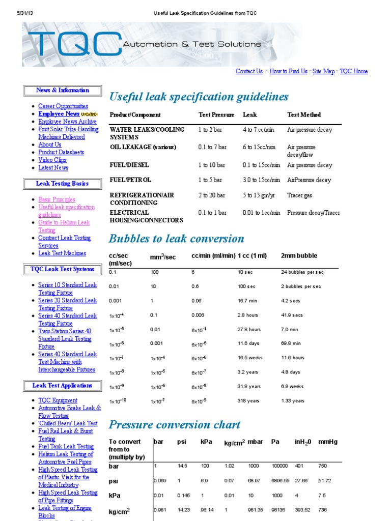 Leak Testing Specification Guidelines | PDF | Infographics | Notation