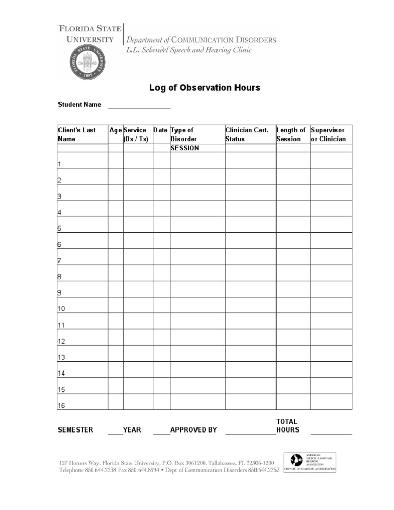Observation Hours Log Template | PDF