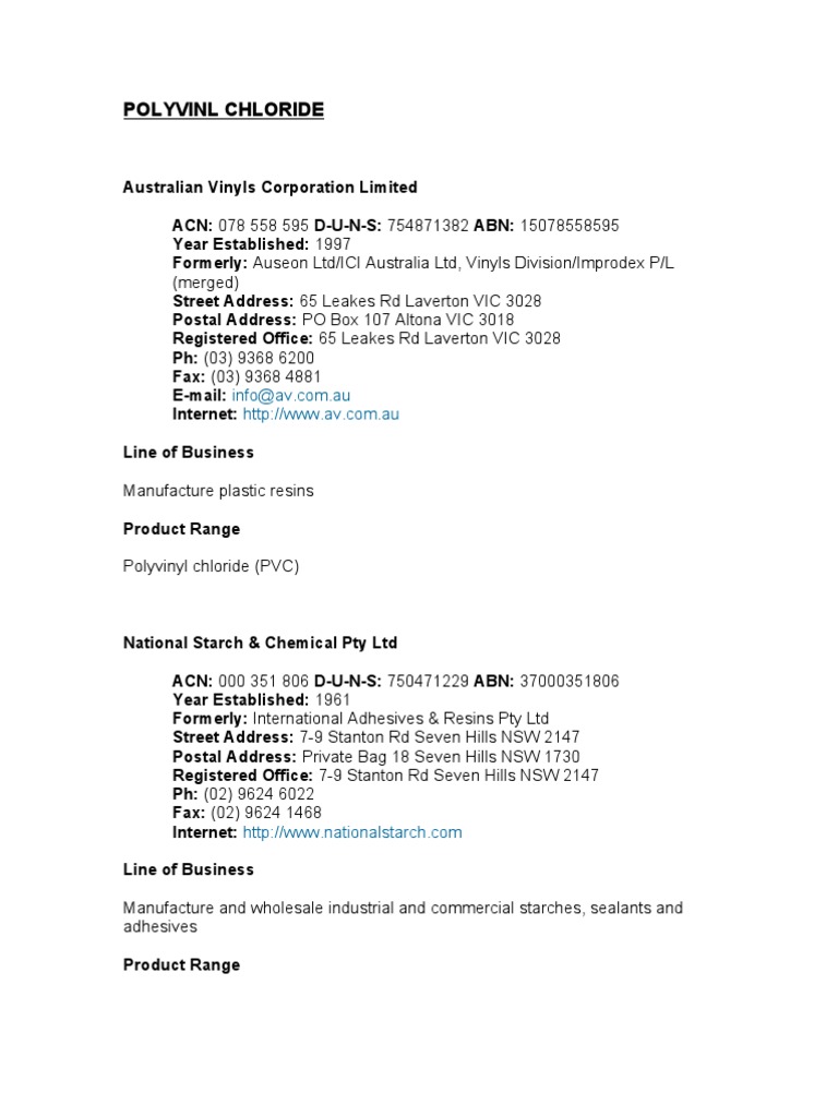 PVC and Plastics Manufacturers Overview | PDF | Plastic | Concrete