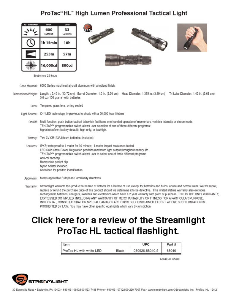 Streamlight ProTac HL Programming Guide | PDF | Flashlight | Equipment