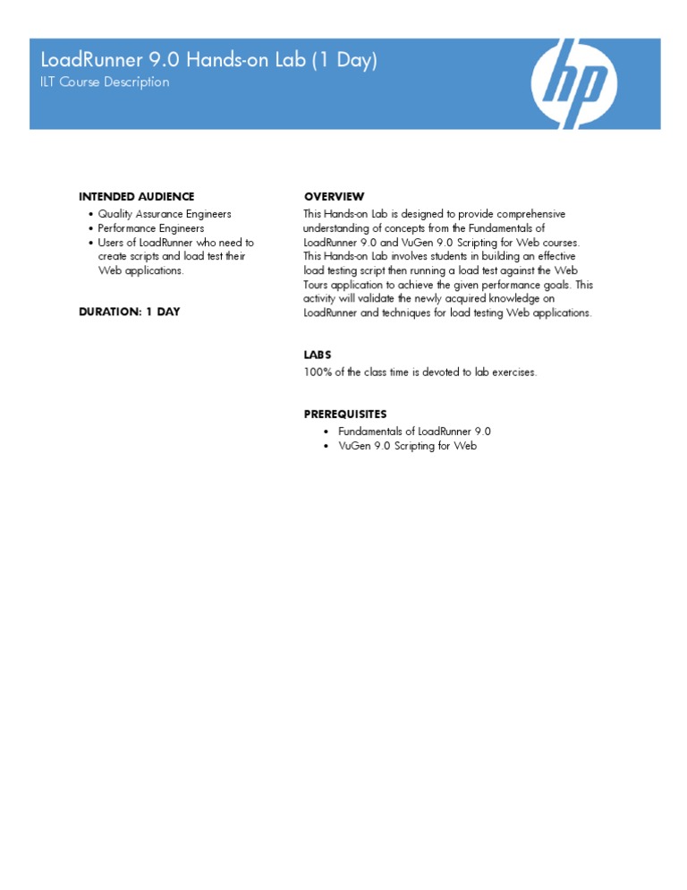 HP Training Loadrunner 9 Hands On Lab | PDF