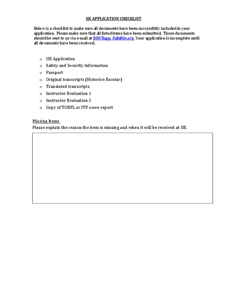 IIE Application Document Checklist | PDF