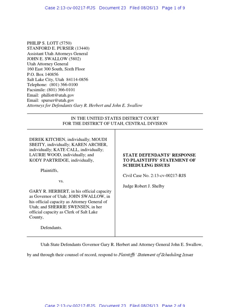 Attorneys For Defendants Gary R. Herbert and John E. Swallow PDF