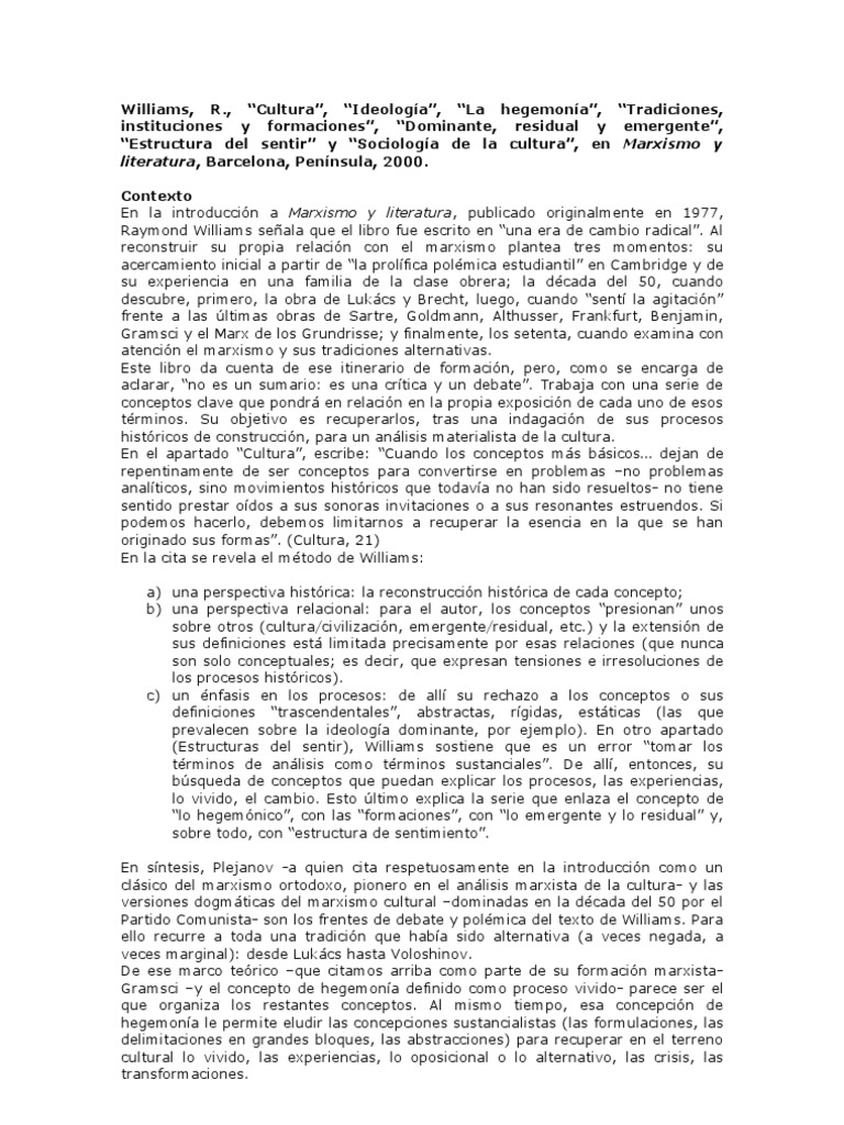 Raymond Williams y la reconstrucción histórica de los conceptos clave para un análisis cultural