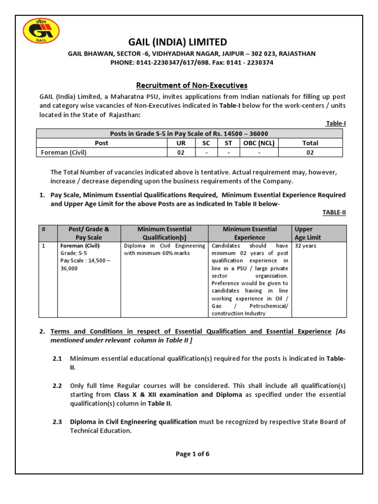 GAIL Non-Executive Recruitment 2025 | PDF | Government | Business