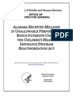 Alabama Received Millions in Unallowable Performance Bonus Payments Under The Children's Health Insurance Program Reauthorization Act (A-04-12-08014)